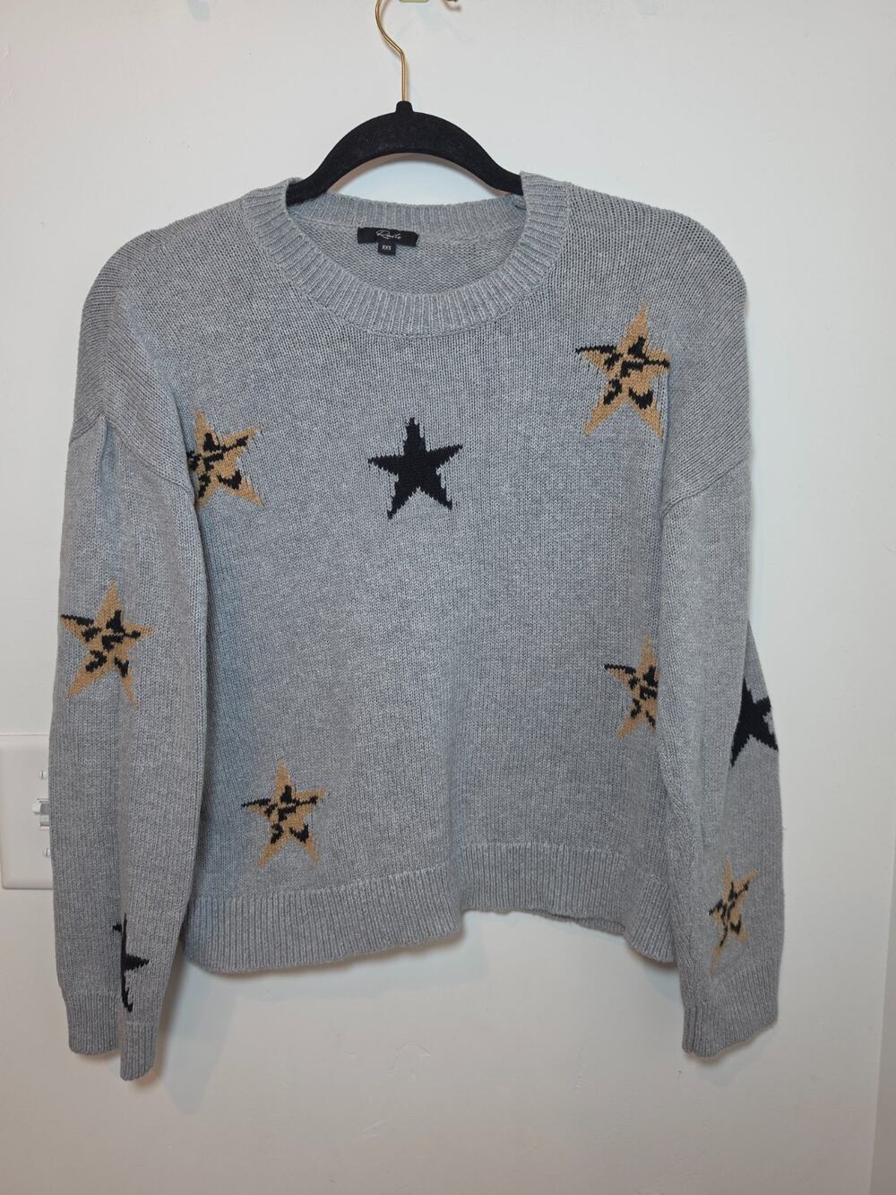 Rails Perci Gray Animal Print Star Crewneck Sweater Size XXS Boxy Crop